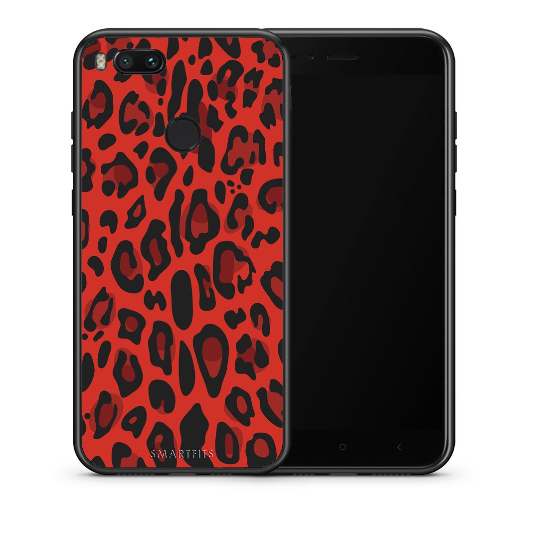 Θήκη Xiaomi Mi A1 Red Leopard Animal από τη Smartfits με σχέδιο στο πίσω μέρος και μαύρο περίβλημα | Xiaomi Mi A1 Red Leopard Animal case with colorful back and black bezels
