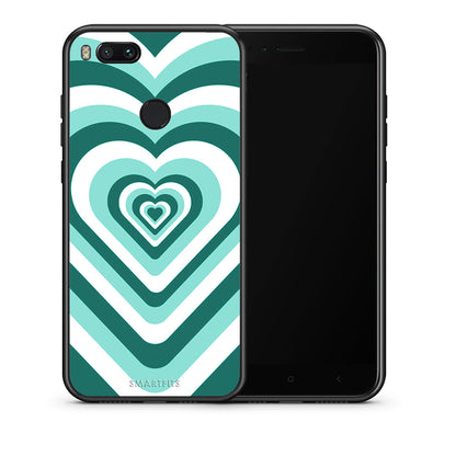 Θήκη Xiaomi Mi A1 Green Hearts από τη Smartfits με σχέδιο στο πίσω μέρος και μαύρο περίβλημα | Xiaomi Mi A1 Green Hearts case with colorful back and black bezels