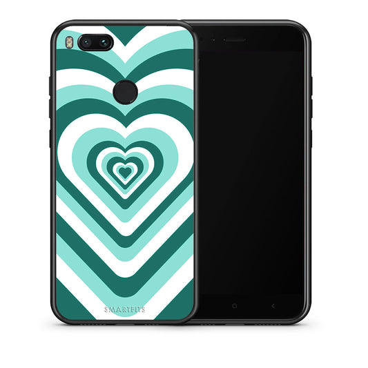 Θήκη Xiaomi Mi A1 Green Hearts από τη Smartfits με σχέδιο στο πίσω μέρος και μαύρο περίβλημα | Xiaomi Mi A1 Green Hearts case with colorful back and black bezels