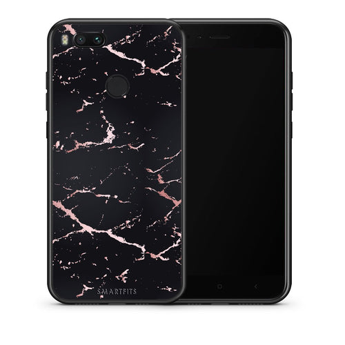 Θήκη Xiaomi Mi A1 Black Rosegold Marble από τη Smartfits με σχέδιο στο πίσω μέρος και μαύρο περίβλημα | Xiaomi Mi A1 Black Rosegold Marble case with colorful back and black bezels