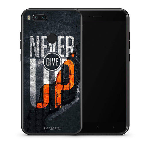 Θήκη Αγίου Βαλεντίνου Xiaomi Mi A1 Never Give Up από τη Smartfits με σχέδιο στο πίσω μέρος και μαύρο περίβλημα | Xiaomi Mi A1 Never Give Up case with colorful back and black bezels
