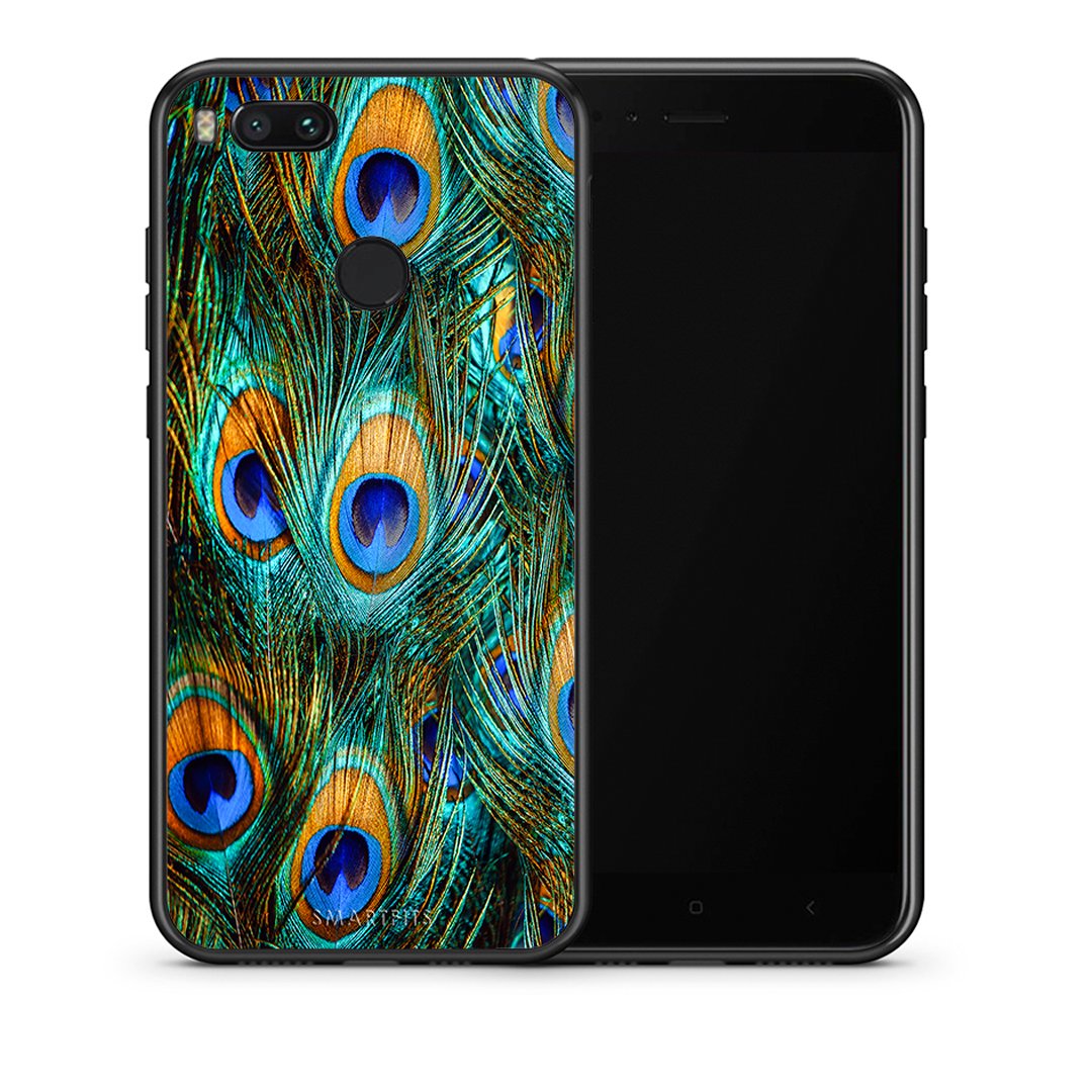 Θήκη Xiaomi Mi A1 Real Peacock Feathers από τη Smartfits με σχέδιο στο πίσω μέρος και μαύρο περίβλημα | Xiaomi Mi A1 Real Peacock Feathers case with colorful back and black bezels
