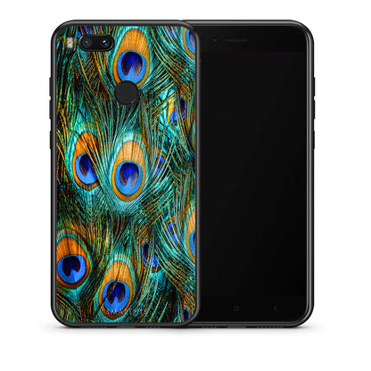 Θήκη Xiaomi Mi A1 Real Peacock Feathers από τη Smartfits με σχέδιο στο πίσω μέρος και μαύρο περίβλημα | Xiaomi Mi A1 Real Peacock Feathers case with colorful back and black bezels
