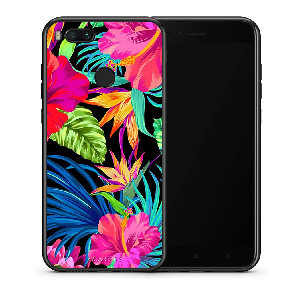 Θήκη Xiaomi Mi A1 Tropical Flowers από τη Smartfits με σχέδιο στο πίσω μέρος και μαύρο περίβλημα | Xiaomi Mi A1 Tropical Flowers case with colorful back and black bezels