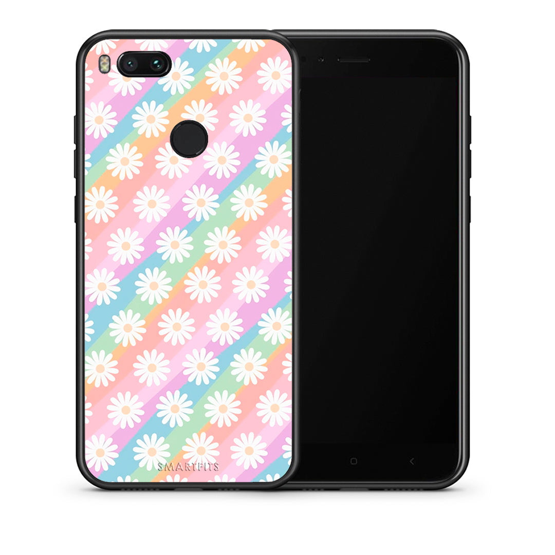 Θήκη Xiaomi Mi A1 White Daisies από τη Smartfits με σχέδιο στο πίσω μέρος και μαύρο περίβλημα | Xiaomi Mi A1 White Daisies case with colorful back and black bezels