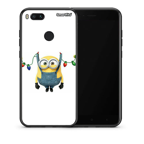 Θήκη Xiaomi Mi A1 Xmas Minion Lights από τη Smartfits με σχέδιο στο πίσω μέρος και μαύρο περίβλημα | Xiaomi Mi A1 Xmas Minion Lights case with colorful back and black bezels