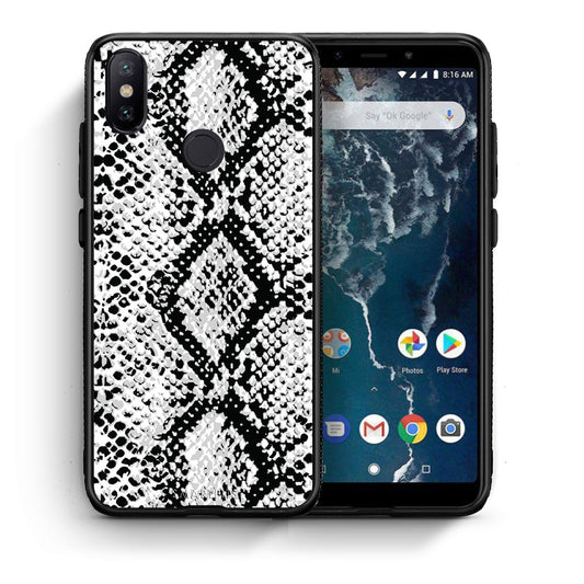 Θήκη Xiaomi Mi A2 White Snake Animal από τη Smartfits με σχέδιο στο πίσω μέρος και μαύρο περίβλημα | Xiaomi Mi A2 White Snake Animal case with colorful back and black bezels