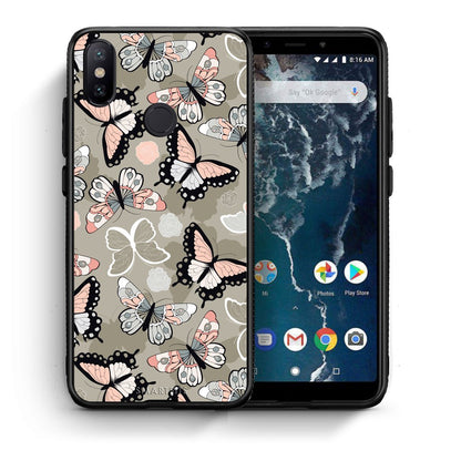 Θήκη Xiaomi Mi A2 Butterflies Boho από τη Smartfits με σχέδιο στο πίσω μέρος και μαύρο περίβλημα | Xiaomi Mi A2 Butterflies Boho case with colorful back and black bezels