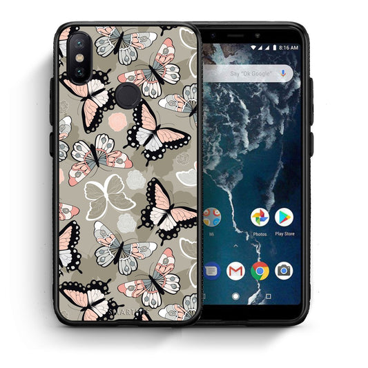 Θήκη Xiaomi Mi A2 Butterflies Boho από τη Smartfits με σχέδιο στο πίσω μέρος και μαύρο περίβλημα | Xiaomi Mi A2 Butterflies Boho case with colorful back and black bezels