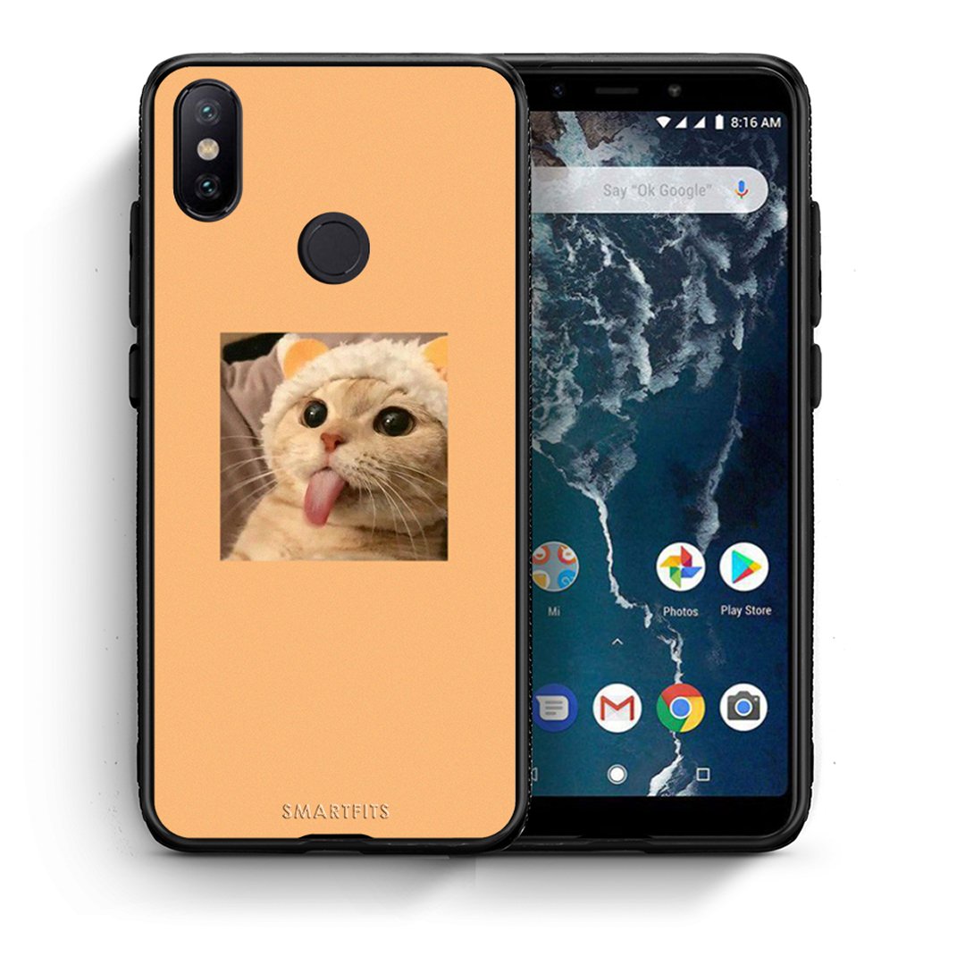 Θήκη Xiaomi Mi A2 Cat Tongue από τη Smartfits με σχέδιο στο πίσω μέρος και μαύρο περίβλημα | Xiaomi Mi A2 Cat Tongue case with colorful back and black bezels