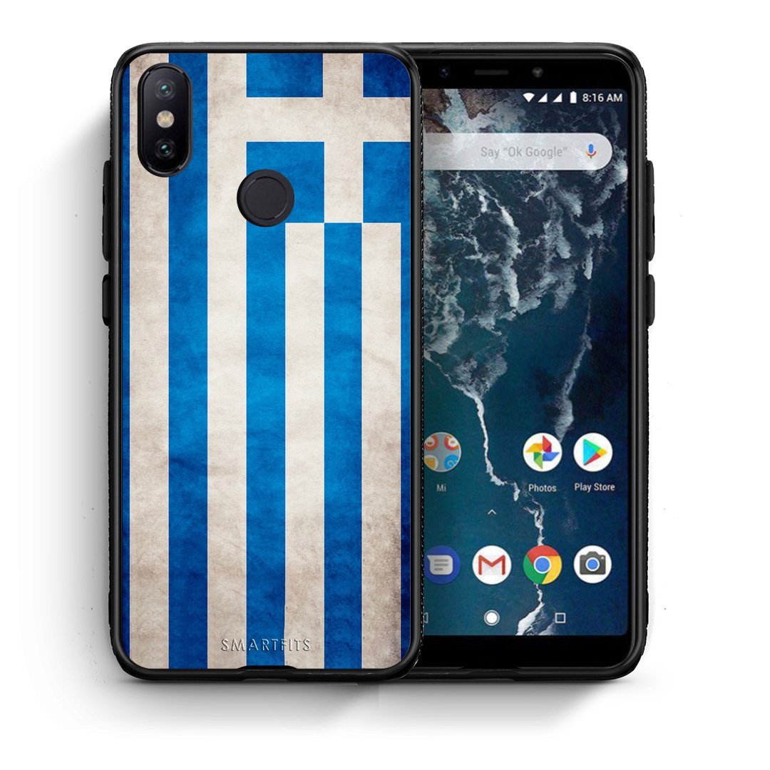 Θήκη Xiaomi Mi A2 Greek Flag από τη Smartfits με σχέδιο στο πίσω μέρος και μαύρο περίβλημα | Xiaomi Mi A2 Greek Flag case with colorful back and black bezels