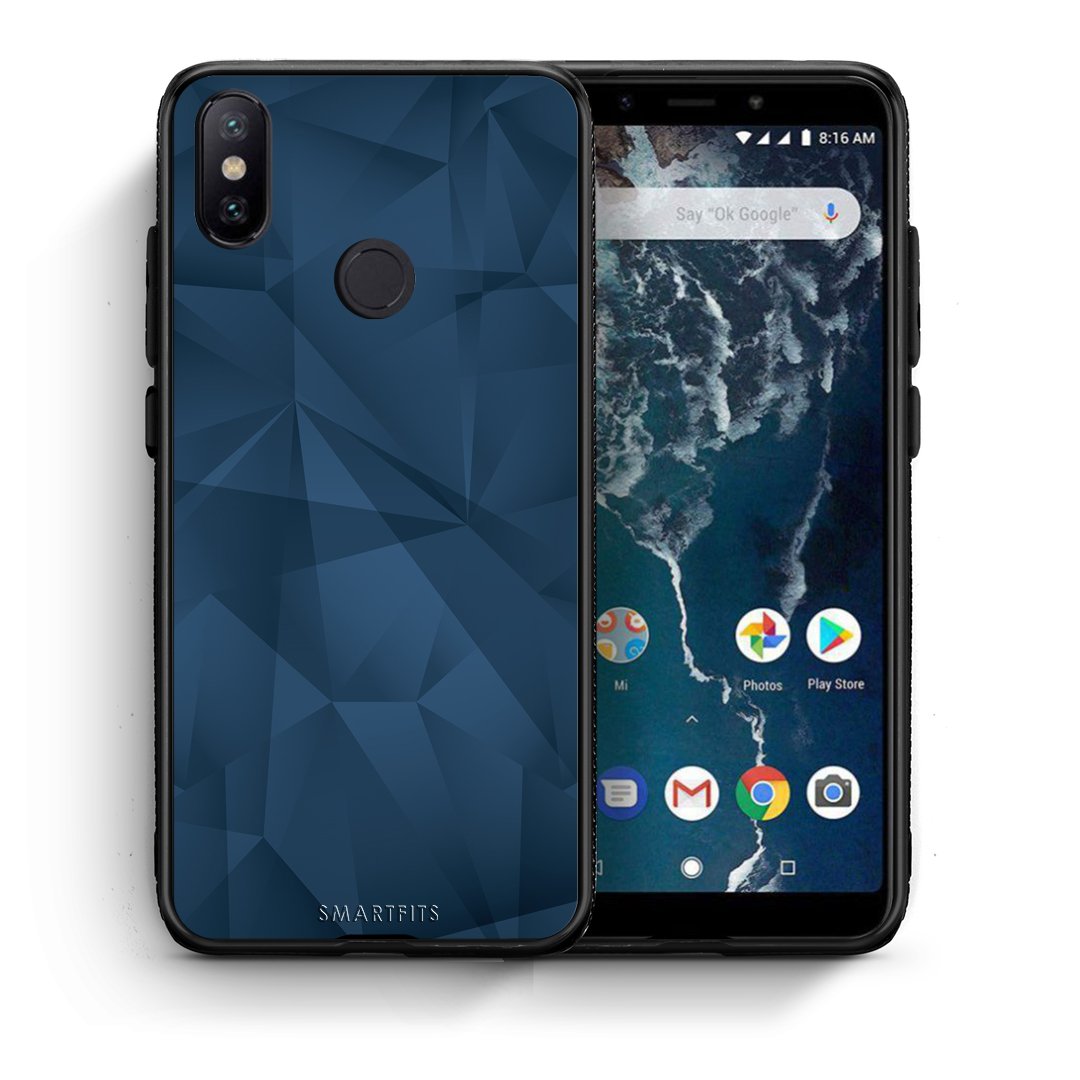 Θήκη Xiaomi Mi A2 Blue Abstract Geometric από τη Smartfits με σχέδιο στο πίσω μέρος και μαύρο περίβλημα | Xiaomi Mi A2 Blue Abstract Geometric case with colorful back and black bezels