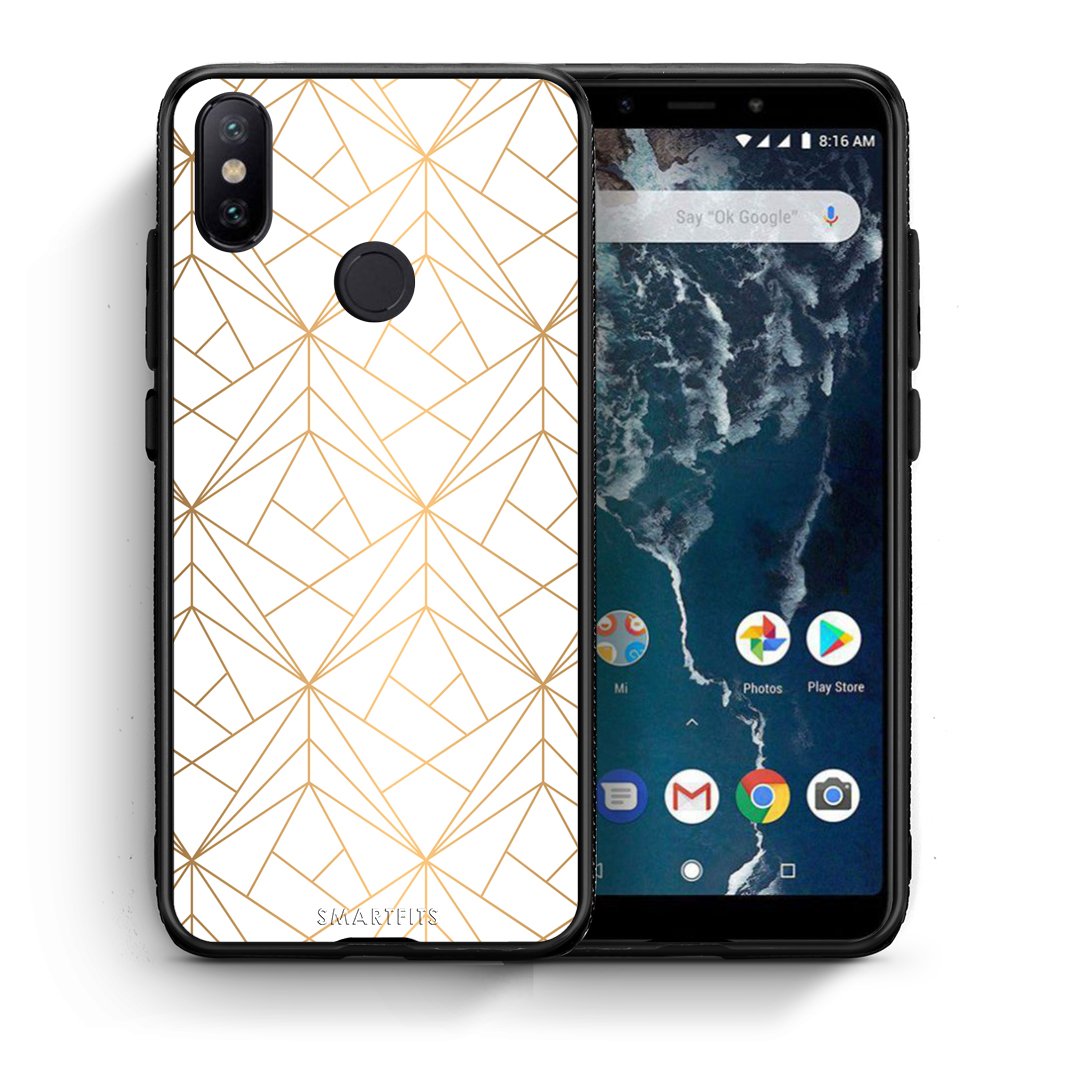 Θήκη Xiaomi Mi A2 Luxury White Geometric από τη Smartfits με σχέδιο στο πίσω μέρος και μαύρο περίβλημα | Xiaomi Mi A2 Luxury White Geometric case with colorful back and black bezels