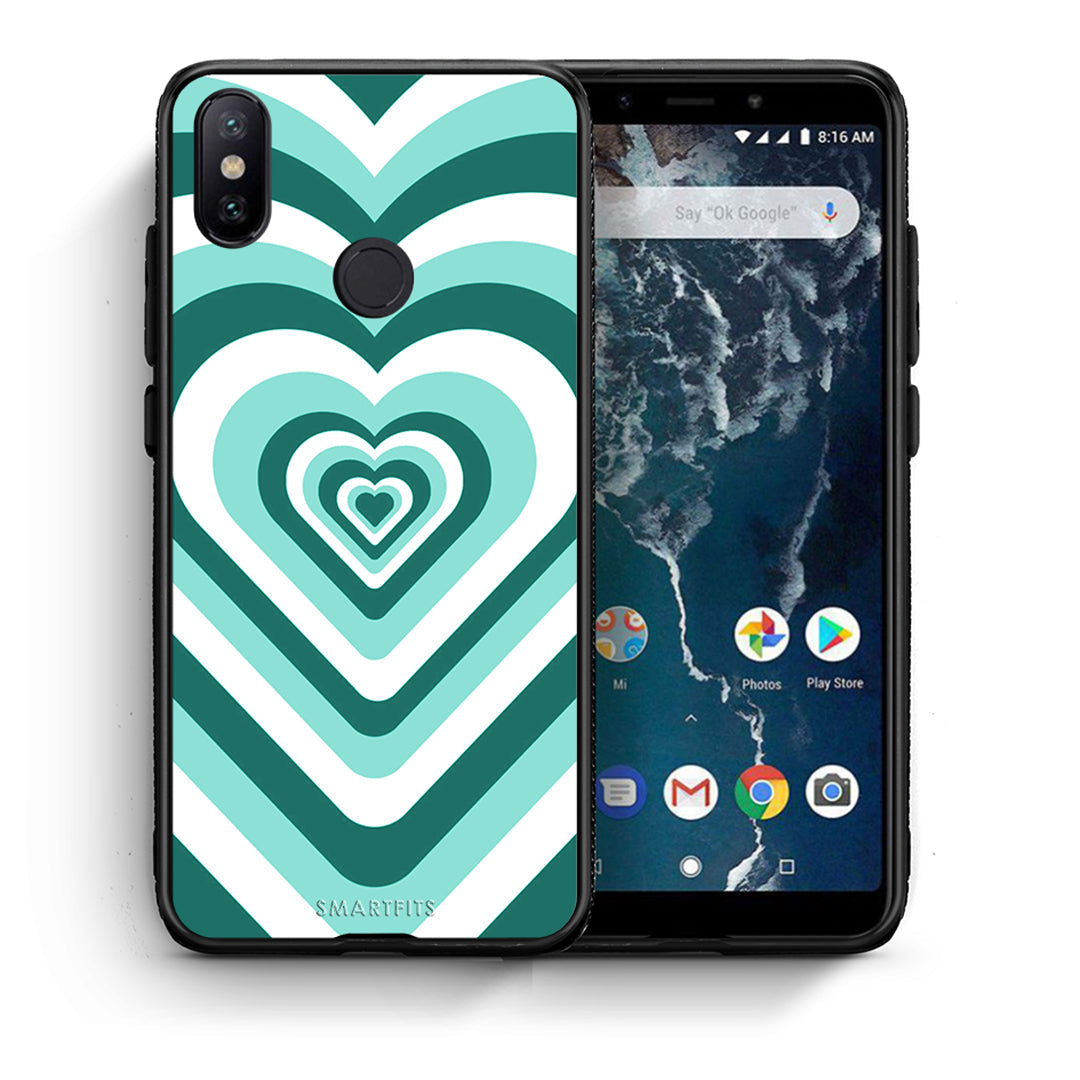Θήκη Xiaomi Mi A2 Green Hearts από τη Smartfits με σχέδιο στο πίσω μέρος και μαύρο περίβλημα | Xiaomi Mi A2 Green Hearts case with colorful back and black bezels