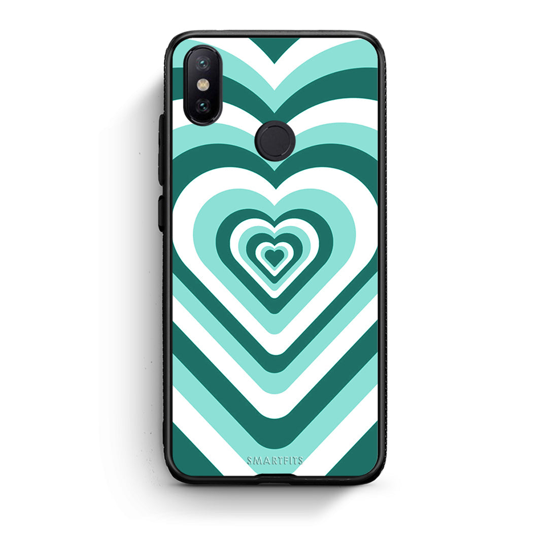 Xiaomi Mi A2 Green Hearts θήκη από τη Smartfits με σχέδιο στο πίσω μέρος και μαύρο περίβλημα | Smartphone case with colorful back and black bezels by Smartfits