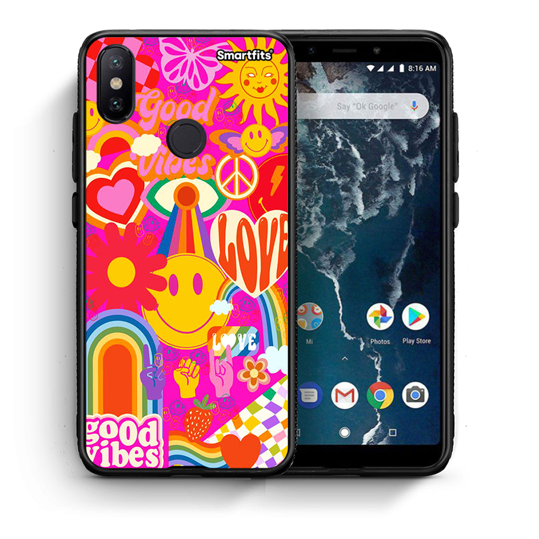 Θήκη Xiaomi Mi A2 Hippie Love από τη Smartfits με σχέδιο στο πίσω μέρος και μαύρο περίβλημα | Xiaomi Mi A2 Hippie Love case with colorful back and black bezels