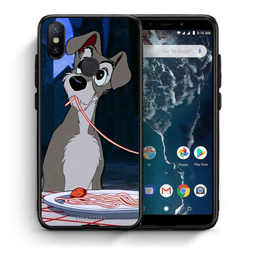 Θήκη Αγίου Βαλεντίνου Xiaomi Mi A2 Lady And Tramp 1 από τη Smartfits με σχέδιο στο πίσω μέρος και μαύρο περίβλημα | Xiaomi Mi A2 Lady And Tramp 1 case with colorful back and black bezels