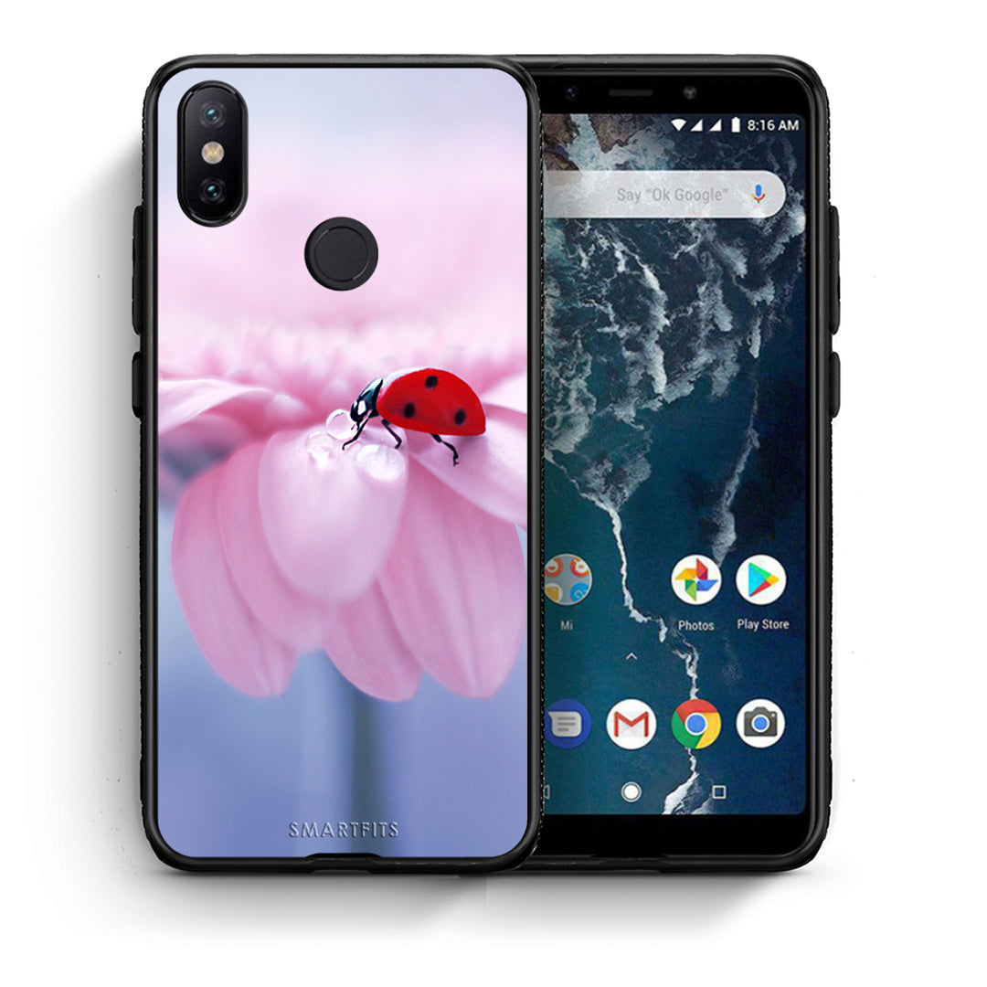Θήκη Xiaomi Mi A2 Ladybug Flower από τη Smartfits με σχέδιο στο πίσω μέρος και μαύρο περίβλημα | Xiaomi Mi A2 Ladybug Flower case with colorful back and black bezels