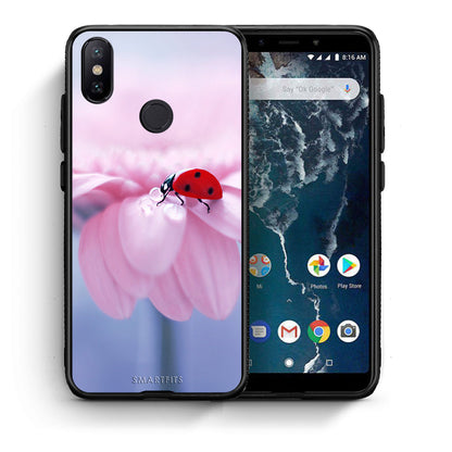 Θήκη Xiaomi Mi A2 Ladybug Flower από τη Smartfits με σχέδιο στο πίσω μέρος και μαύρο περίβλημα | Xiaomi Mi A2 Ladybug Flower case with colorful back and black bezels