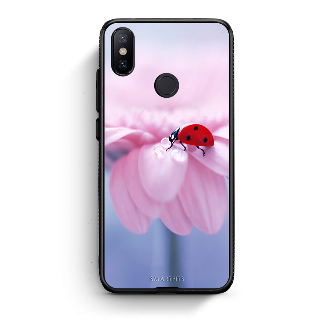 Xiaomi Mi A2 Ladybug Flower θήκη από τη Smartfits με σχέδιο στο πίσω μέρος και μαύρο περίβλημα | Smartphone case with colorful back and black bezels by Smartfits