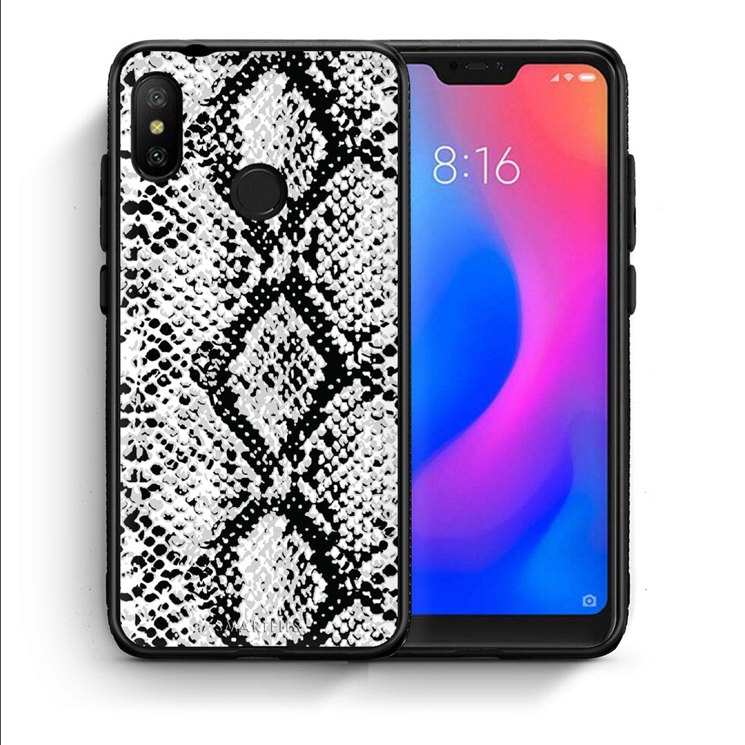 Θήκη Xiaomi Mi A2 Lite White Snake Animal από τη Smartfits με σχέδιο στο πίσω μέρος και μαύρο περίβλημα | Xiaomi Mi A2 Lite White Snake Animal case with colorful back and black bezels