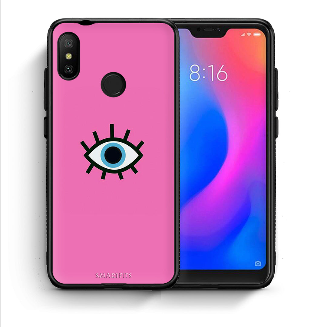 Θήκη Xiaomi Mi A2 Lite Blue Eye Pink από τη Smartfits με σχέδιο στο πίσω μέρος και μαύρο περίβλημα | Xiaomi Mi A2 Lite Blue Eye Pink case with colorful back and black bezels