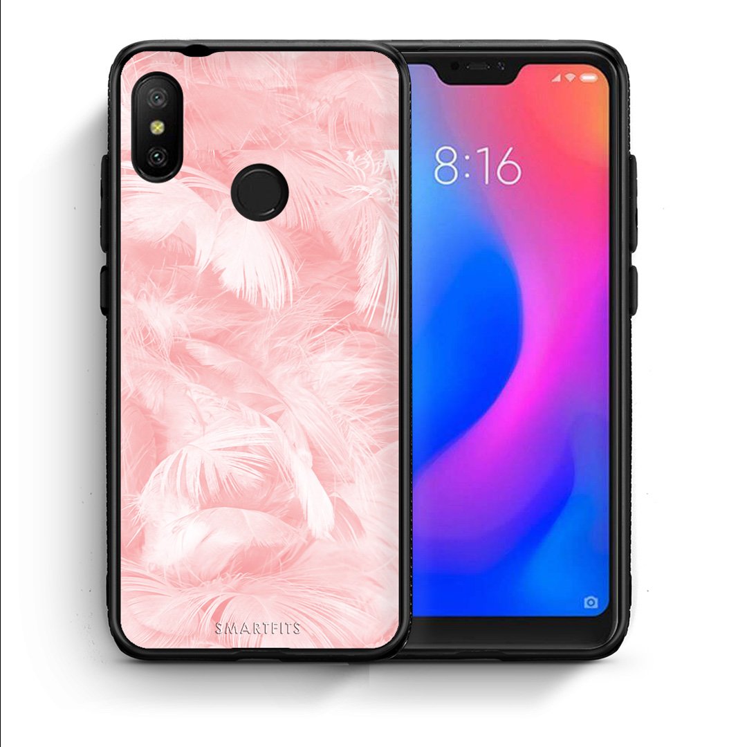 Θήκη Xiaomi Mi A2 Lite Pink Feather Boho από τη Smartfits με σχέδιο στο πίσω μέρος και μαύρο περίβλημα | Xiaomi Mi A2 Lite Pink Feather Boho case with colorful back and black bezels