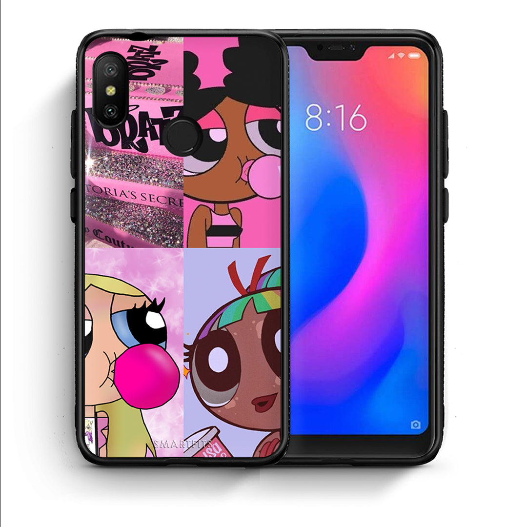 Θήκη Αγίου Βαλεντίνου Xiaomi Mi A2 Lite Bubble Girls από τη Smartfits με σχέδιο στο πίσω μέρος και μαύρο περίβλημα | Xiaomi Mi A2 Lite Bubble Girls case with colorful back and black bezels