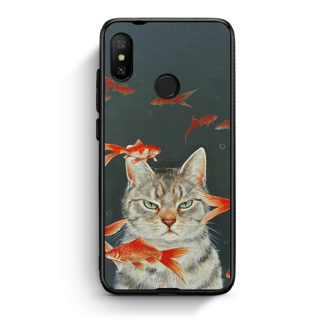 Xiaomi Mi A2 Lite Cat Goldfish θήκη από τη Smartfits με σχέδιο στο πίσω μέρος και μαύρο περίβλημα | Smartphone case with colorful back and black bezels by Smartfits