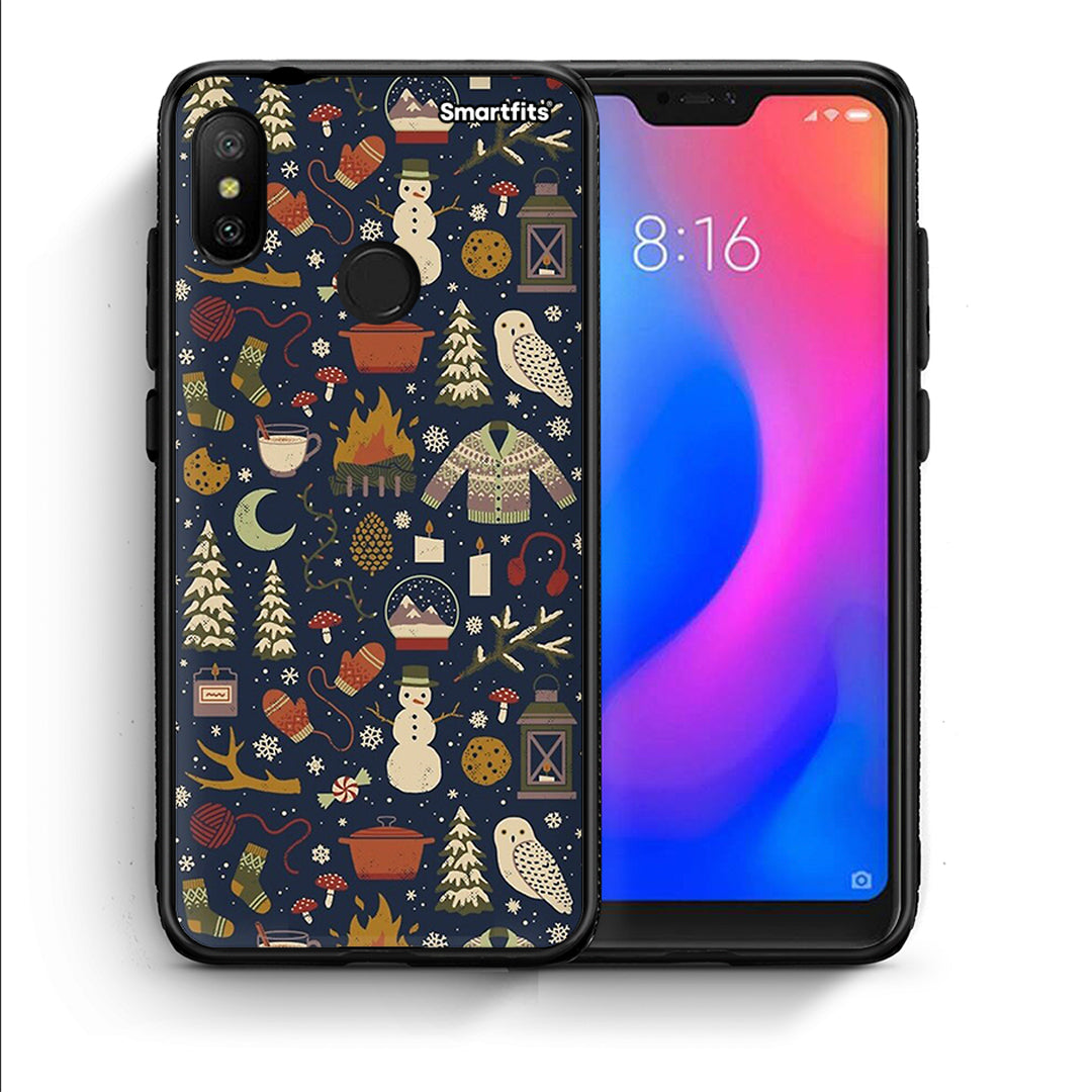 Θήκη Xiaomi Mi A2 Lite Christmas Elements από τη Smartfits με σχέδιο στο πίσω μέρος και μαύρο περίβλημα | Xiaomi Mi A2 Lite Christmas Elements case with colorful back and black bezels