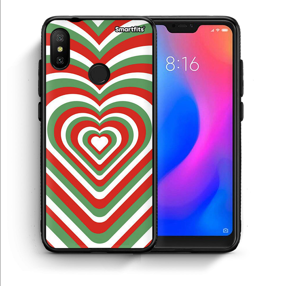 Θήκη Xiaomi Mi A2 Lite Christmas Hearts από τη Smartfits με σχέδιο στο πίσω μέρος και μαύρο περίβλημα | Xiaomi Mi A2 Lite Christmas Hearts case with colorful back and black bezels