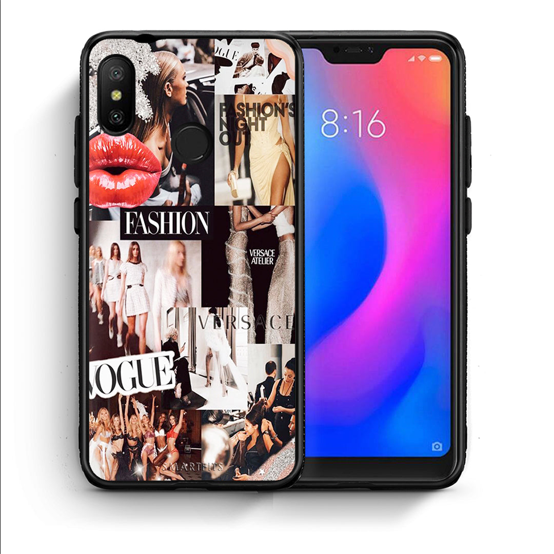 Θήκη Αγίου Βαλεντίνου Xiaomi Mi A2 Lite Collage Fashion από τη Smartfits με σχέδιο στο πίσω μέρος και μαύρο περίβλημα | Xiaomi Mi A2 Lite Collage Fashion case with colorful back and black bezels