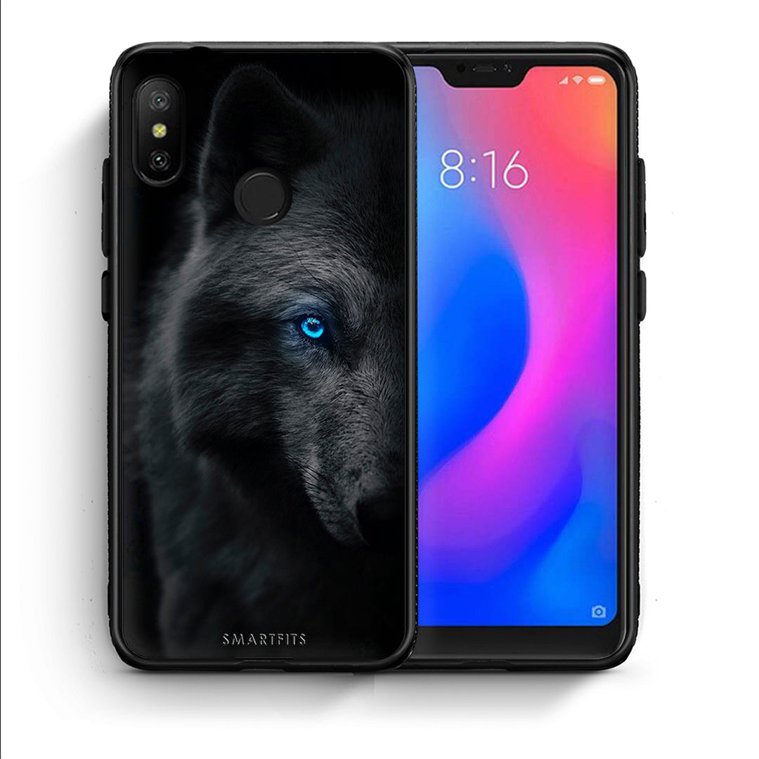 Θήκη Xiaomi Mi A2 Lite Dark Wolf από τη Smartfits με σχέδιο στο πίσω μέρος και μαύρο περίβλημα | Xiaomi Mi A2 Lite Dark Wolf case with colorful back and black bezels