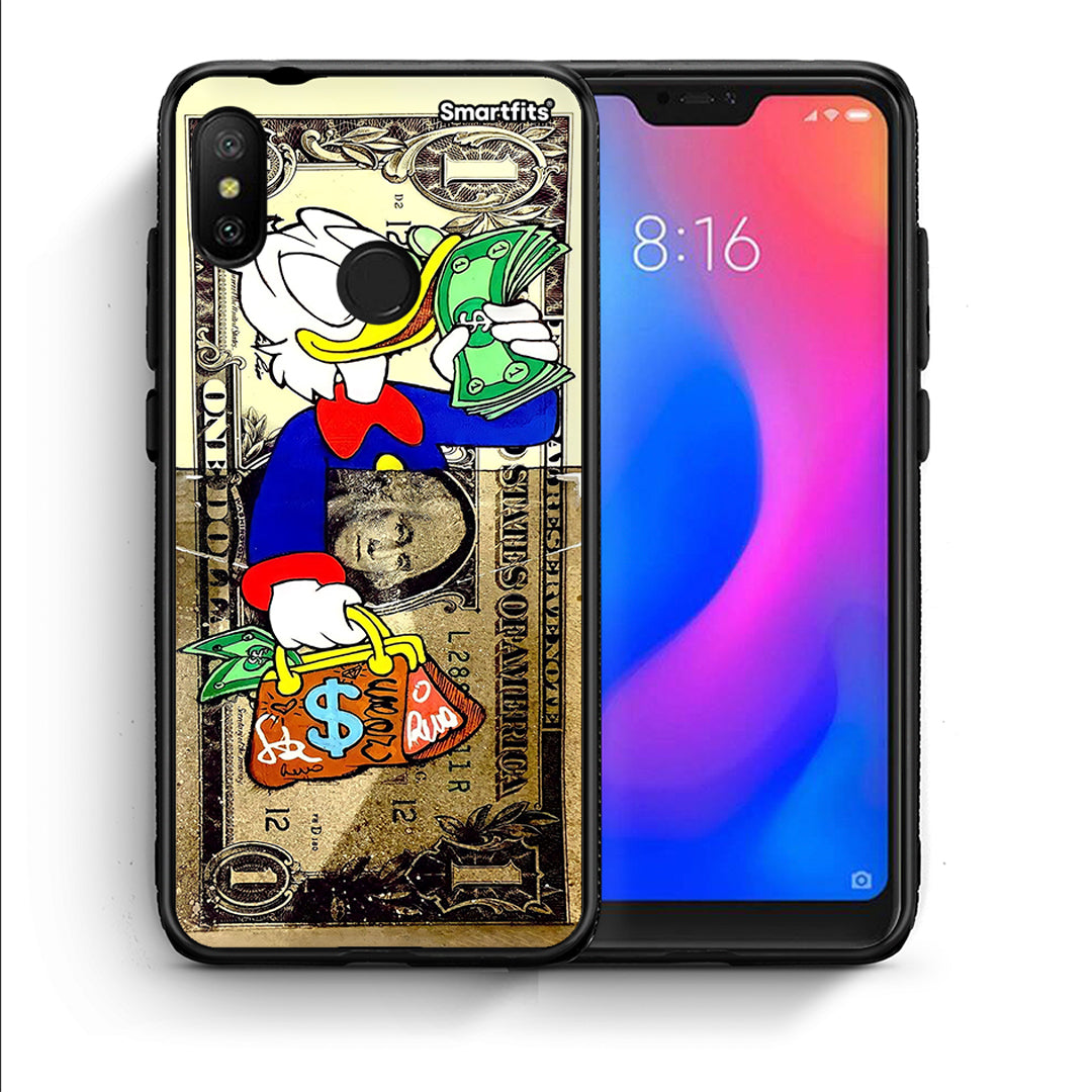 Θήκη Xiaomi Mi A2 Lite Duck Money από τη Smartfits με σχέδιο στο πίσω μέρος και μαύρο περίβλημα | Xiaomi Mi A2 Lite Duck Money case with colorful back and black bezels