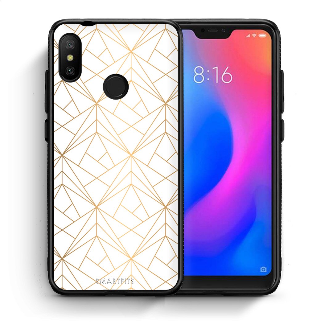 Θήκη Xiaomi Mi A2 Lite Luxury White Geometric από τη Smartfits με σχέδιο στο πίσω μέρος και μαύρο περίβλημα | Xiaomi Mi A2 Lite Luxury White Geometric case with colorful back and black bezels