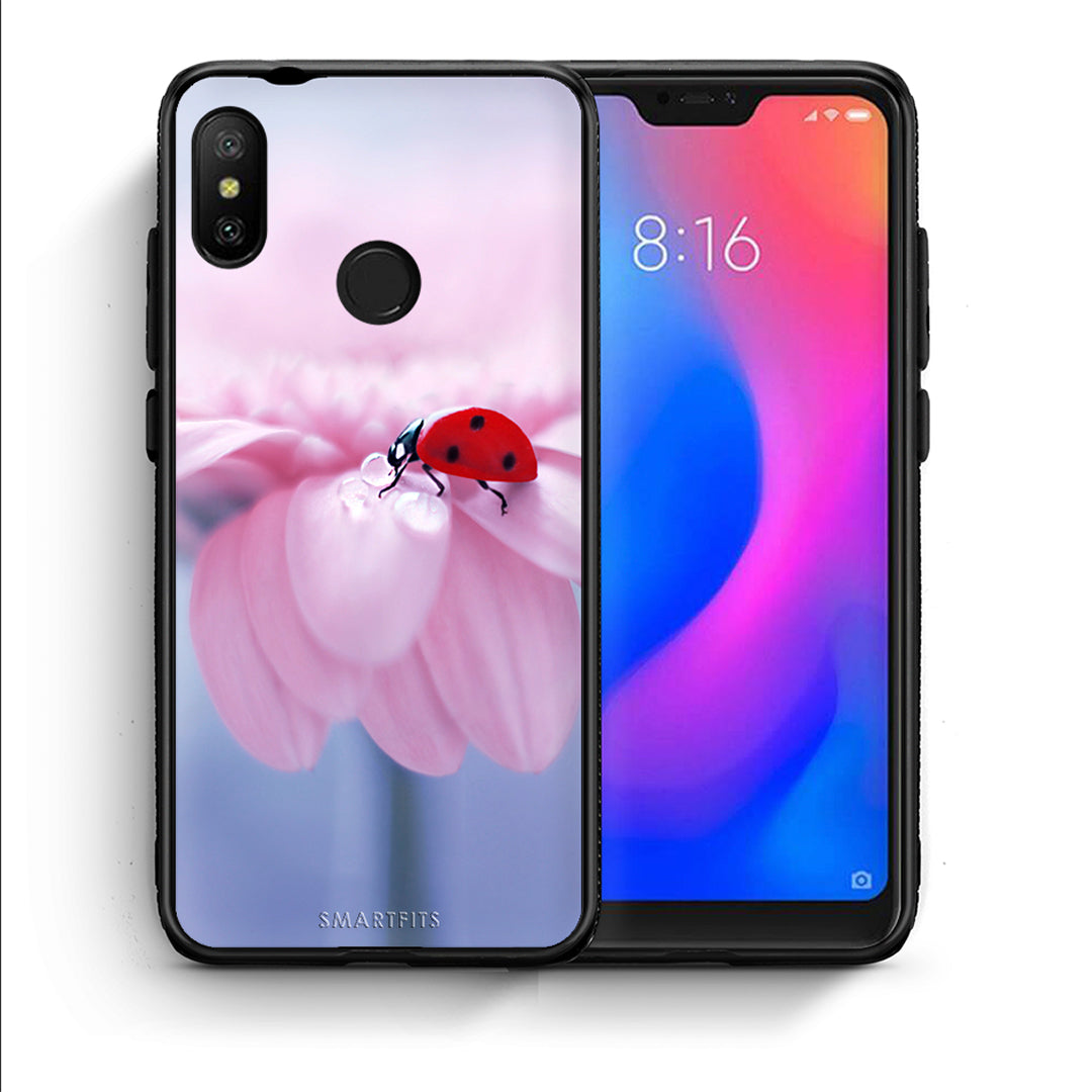 Θήκη Xiaomi Mi A2 Lite Ladybug Flower από τη Smartfits με σχέδιο στο πίσω μέρος και μαύρο περίβλημα | Xiaomi Mi A2 Lite Ladybug Flower case with colorful back and black bezels