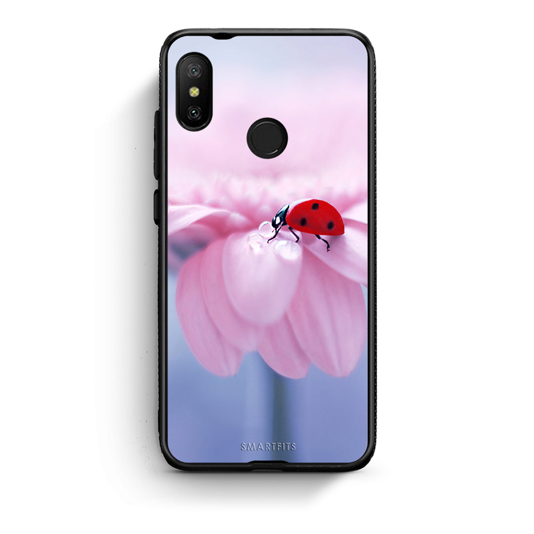 Xiaomi Mi A2 Lite Ladybug Flower θήκη από τη Smartfits με σχέδιο στο πίσω μέρος και μαύρο περίβλημα | Smartphone case with colorful back and black bezels by Smartfits
