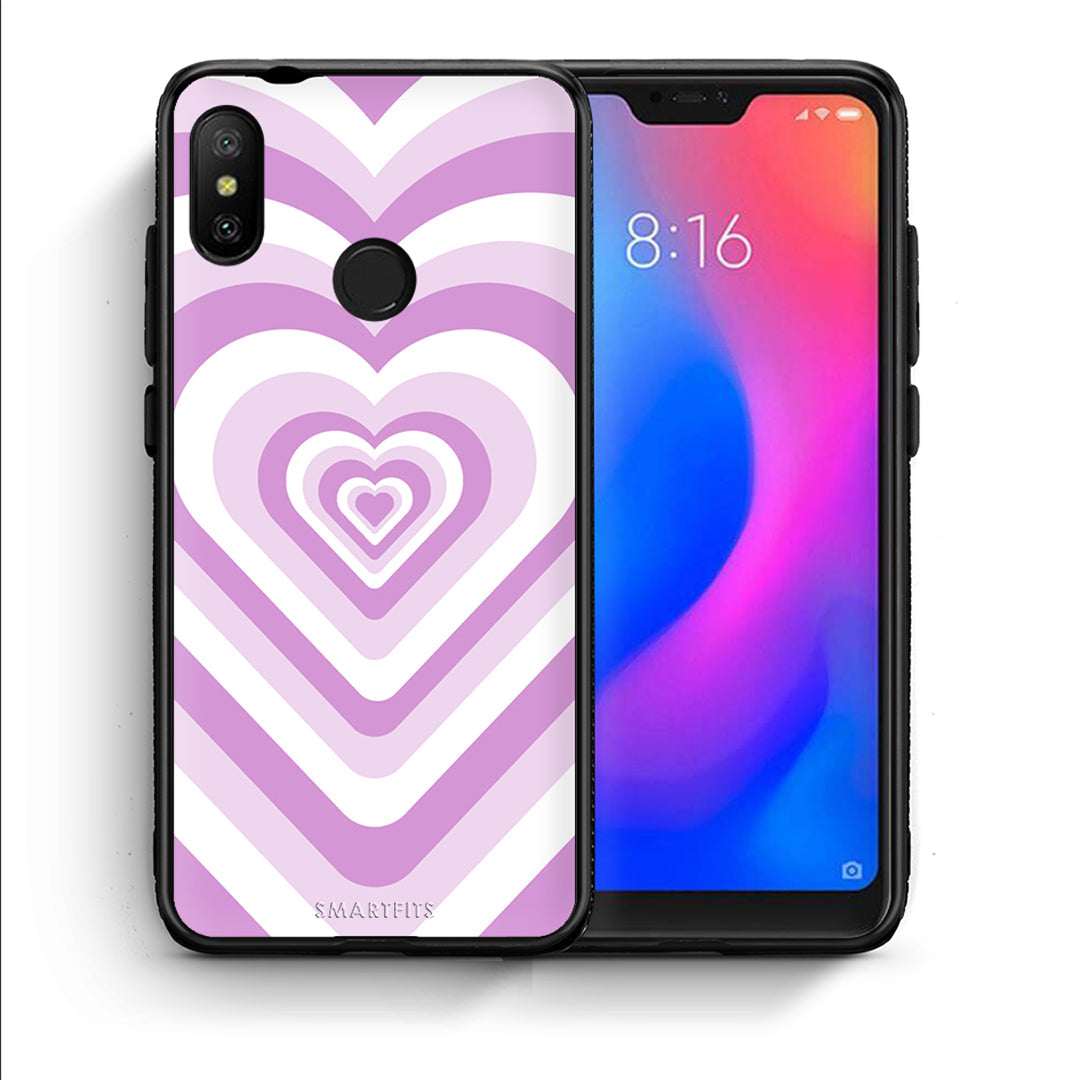 Θήκη Xiaomi Mi A2 Lite Lilac Hearts από τη Smartfits με σχέδιο στο πίσω μέρος και μαύρο περίβλημα | Xiaomi Mi A2 Lite Lilac Hearts case with colorful back and black bezels