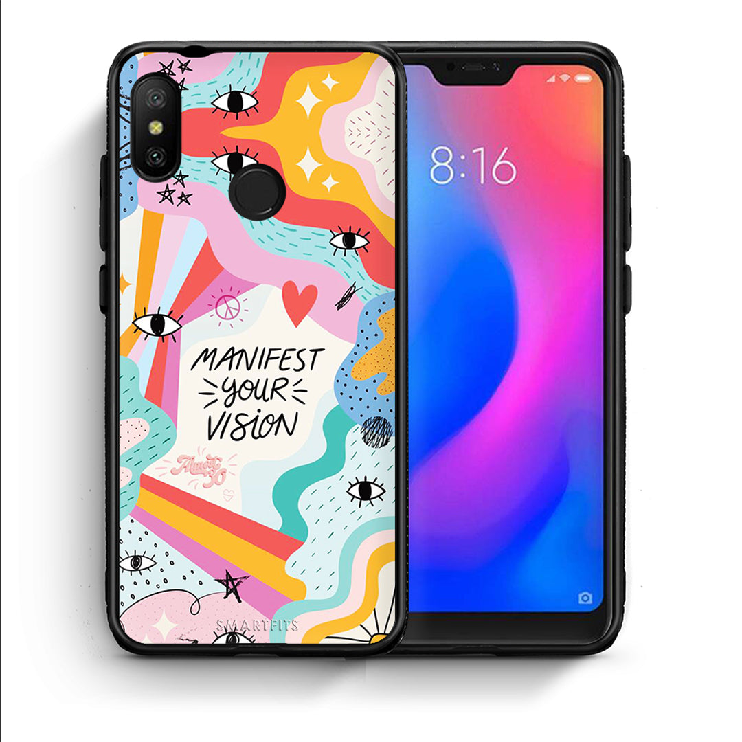 Θήκη Xiaomi Mi A2 Lite Manifest Your Vision από τη Smartfits με σχέδιο στο πίσω μέρος και μαύρο περίβλημα | Xiaomi Mi A2 Lite Manifest Your Vision case with colorful back and black bezels