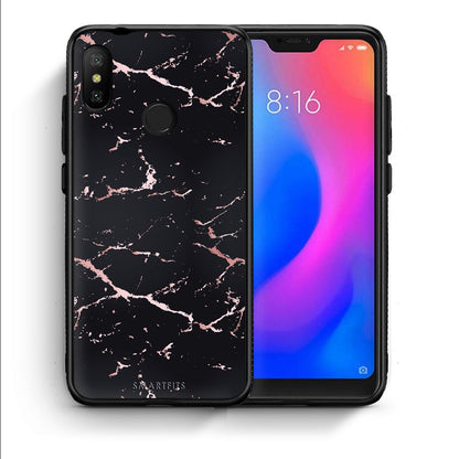 Θήκη Xiaomi Mi A2 Lite Black Rosegold Marble από τη Smartfits με σχέδιο στο πίσω μέρος και μαύρο περίβλημα | Xiaomi Mi A2 Lite Black Rosegold Marble case with colorful back and black bezels