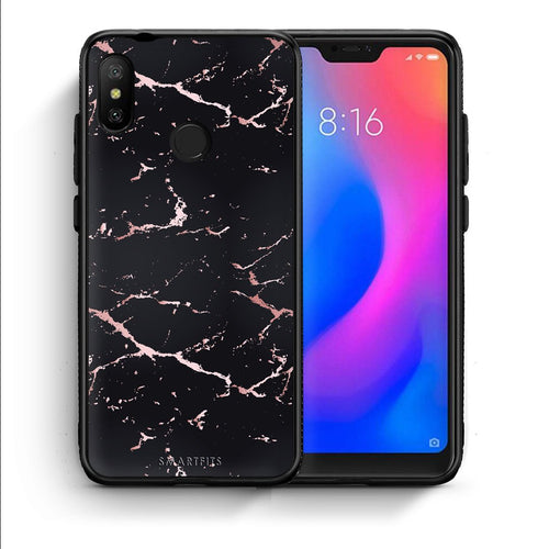 Θήκη Xiaomi Mi A2 Lite Black Rosegold Marble από τη Smartfits με σχέδιο στο πίσω μέρος και μαύρο περίβλημα | Xiaomi Mi A2 Lite Black Rosegold Marble case with colorful back and black bezels