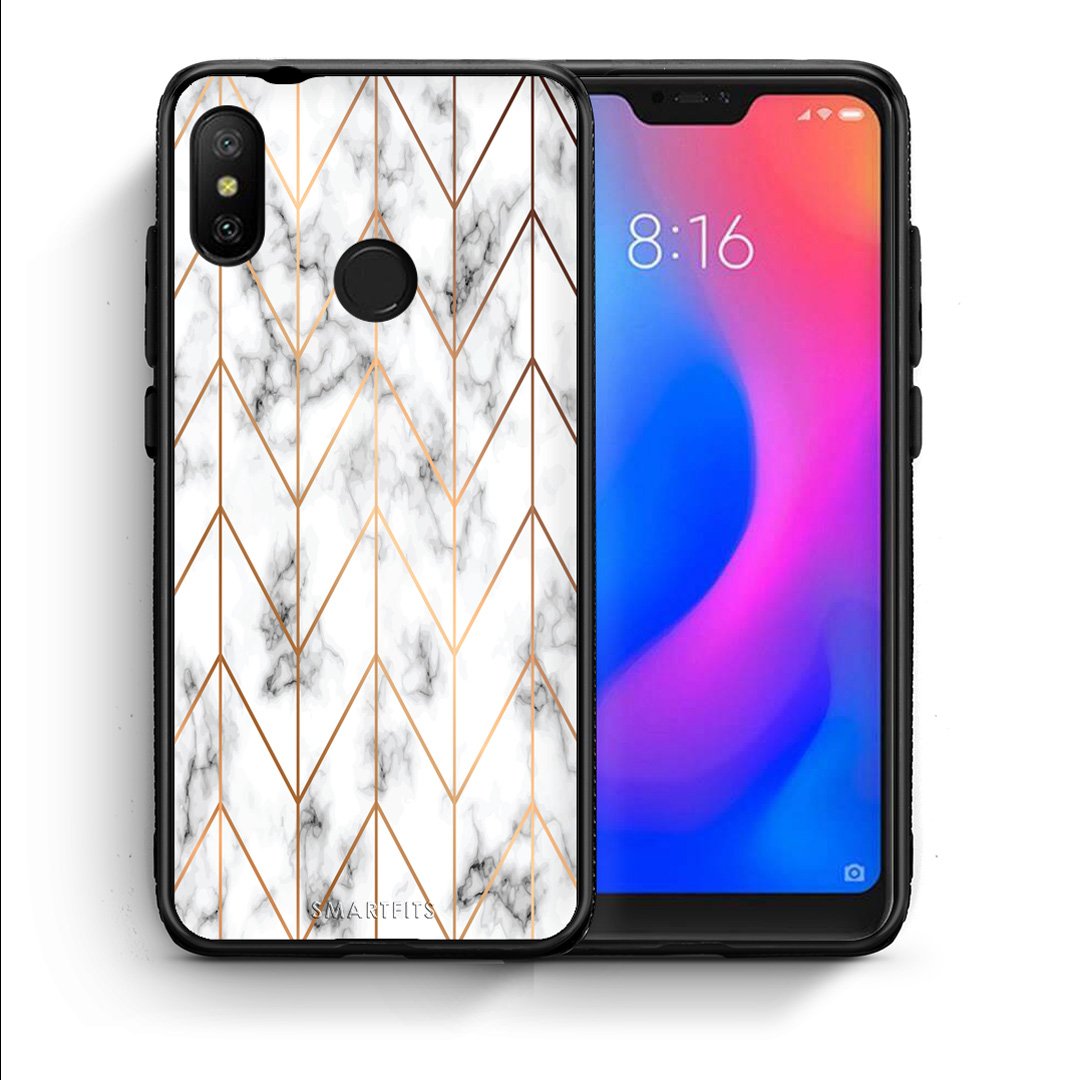 Θήκη Xiaomi Mi A2 Lite Gold Geometric Marble από τη Smartfits με σχέδιο στο πίσω μέρος και μαύρο περίβλημα | Xiaomi Mi A2 Lite Gold Geometric Marble case with colorful back and black bezels