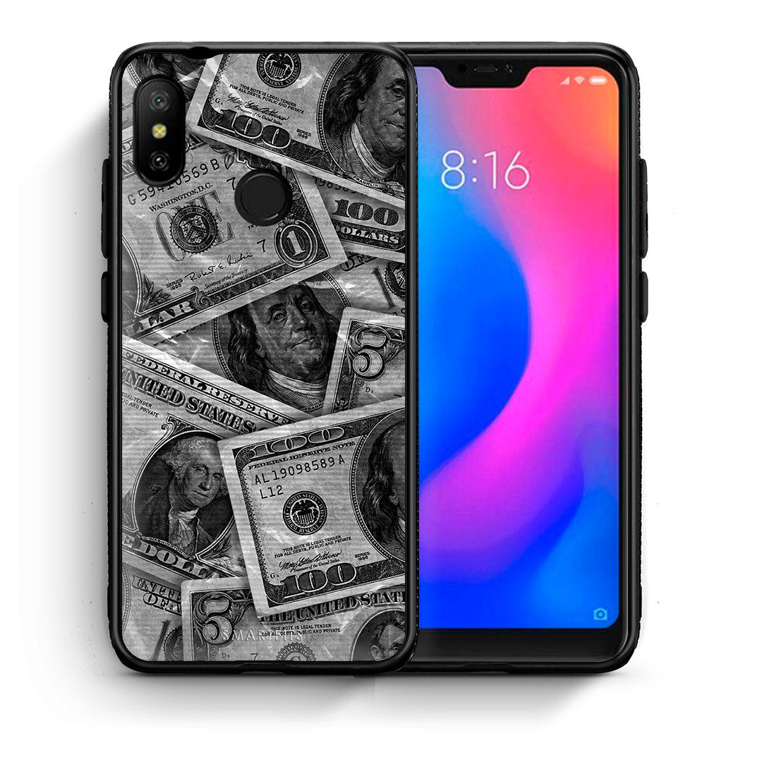 Θήκη Xiaomi Mi A2 Lite Money Dollars από τη Smartfits με σχέδιο στο πίσω μέρος και μαύρο περίβλημα | Xiaomi Mi A2 Lite Money Dollars case with colorful back and black bezels