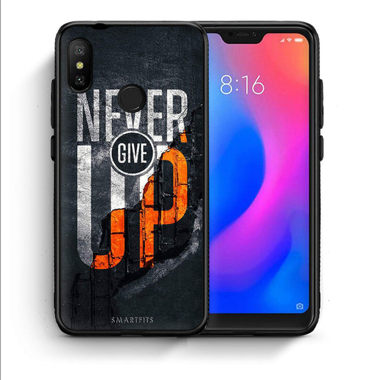 Θήκη Αγίου Βαλεντίνου Xiaomi Mi A2 Lite Never Give Up από τη Smartfits με σχέδιο στο πίσω μέρος και μαύρο περίβλημα | Xiaomi Mi A2 Lite Never Give Up case with colorful back and black bezels