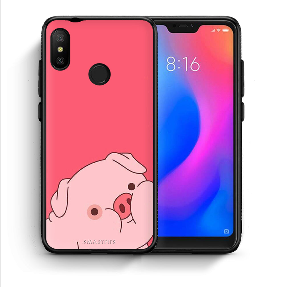 Θήκη Αγίου Βαλεντίνου Xiaomi Mi A2 Lite Pig Love 1 από τη Smartfits με σχέδιο στο πίσω μέρος και μαύρο περίβλημα | Xiaomi Mi A2 Lite Pig Love 1 case with colorful back and black bezels