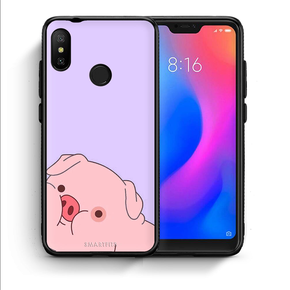 Θήκη Αγίου Βαλεντίνου Xiaomi Mi A2 Lite Pig Love 2 από τη Smartfits με σχέδιο στο πίσω μέρος και μαύρο περίβλημα | Xiaomi Mi A2 Lite Pig Love 2 case with colorful back and black bezels