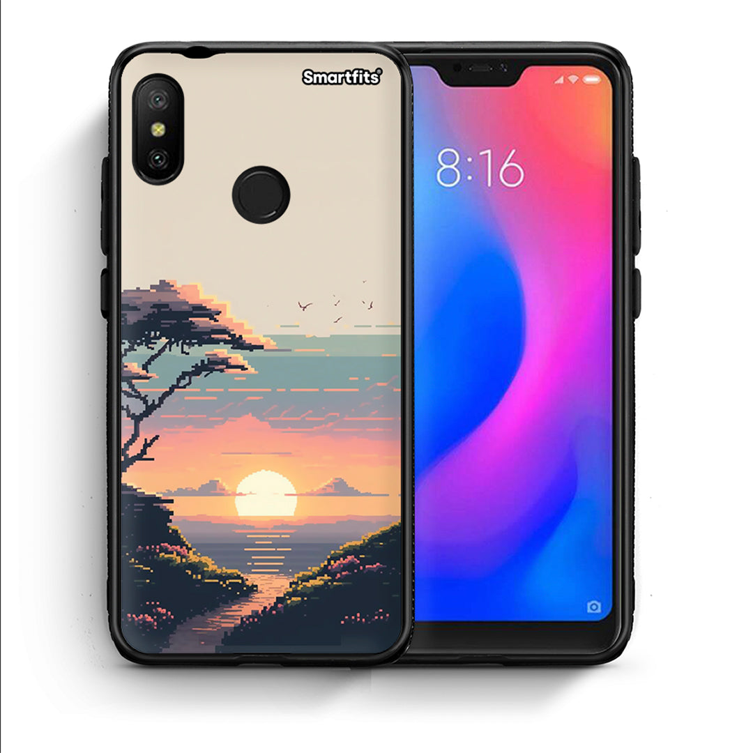 Θήκη Xiaomi Mi A2 Lite Pixel Sunset από τη Smartfits με σχέδιο στο πίσω μέρος και μαύρο περίβλημα | Xiaomi Mi A2 Lite Pixel Sunset case with colorful back and black bezels