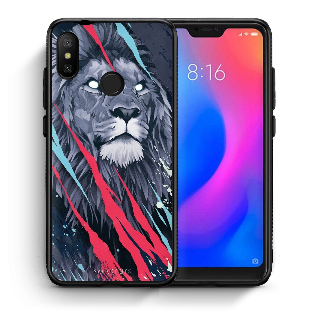 Θήκη Xiaomi Mi A2 Lite Lion Designer PopArt από τη Smartfits με σχέδιο στο πίσω μέρος και μαύρο περίβλημα | Xiaomi Mi A2 Lite Lion Designer PopArt case with colorful back and black bezels