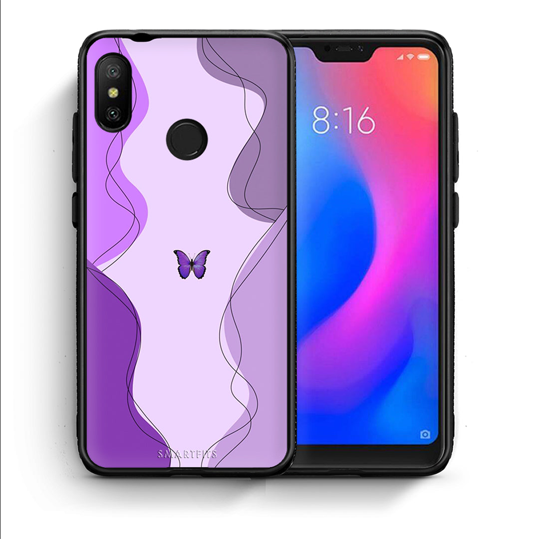Θήκη Αγίου Βαλεντίνου Xiaomi Mi A2 Lite Purple Mariposa από τη Smartfits με σχέδιο στο πίσω μέρος και μαύρο περίβλημα | Xiaomi Mi A2 Lite Purple Mariposa case with colorful back and black bezels