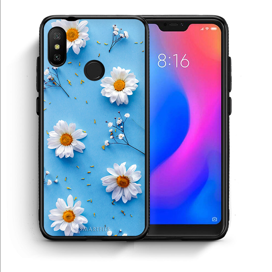 Θήκη Xiaomi Mi A2 Lite Real Daisies από τη Smartfits με σχέδιο στο πίσω μέρος και μαύρο περίβλημα | Xiaomi Mi A2 Lite Real Daisies case with colorful back and black bezels